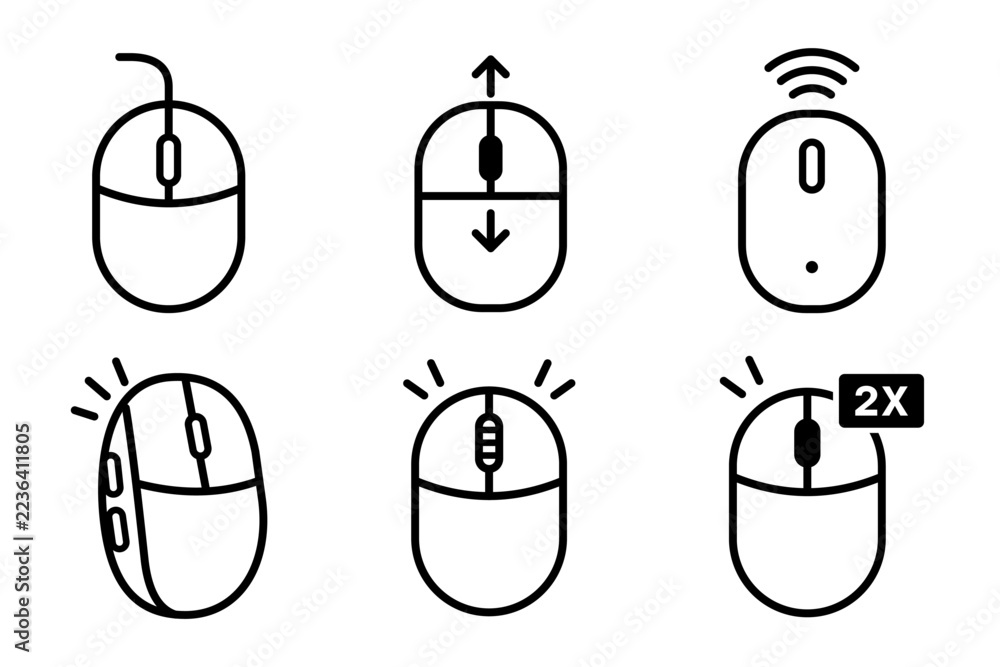Computer Mouse Gesture Icons Collection with Scrolling, Wireless and ...