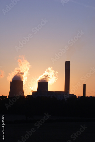 power station at sunset
