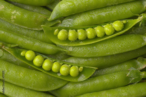 pea pods with water drops