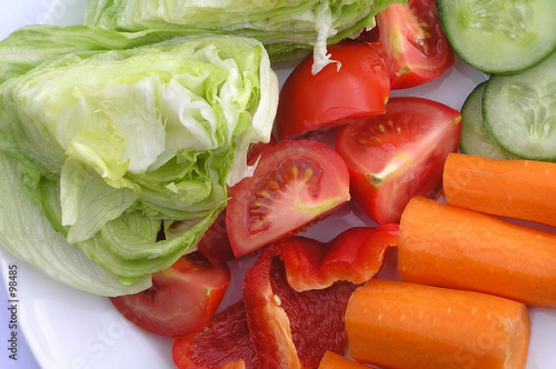 plate with vegetables – carrots, pepper, salad and