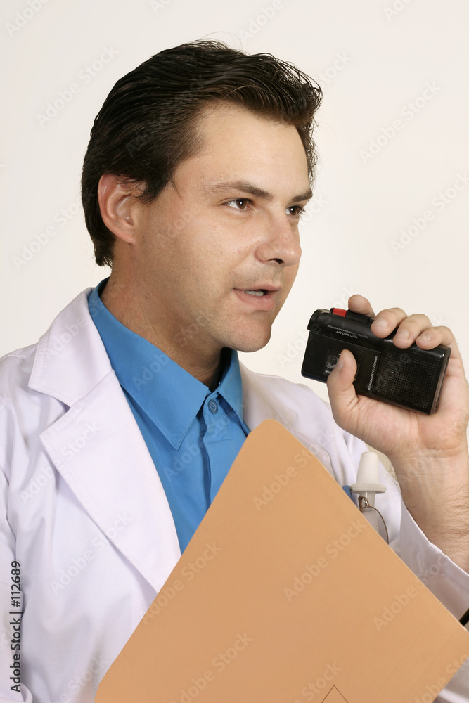 Samolepka doctor or researcher dictating
