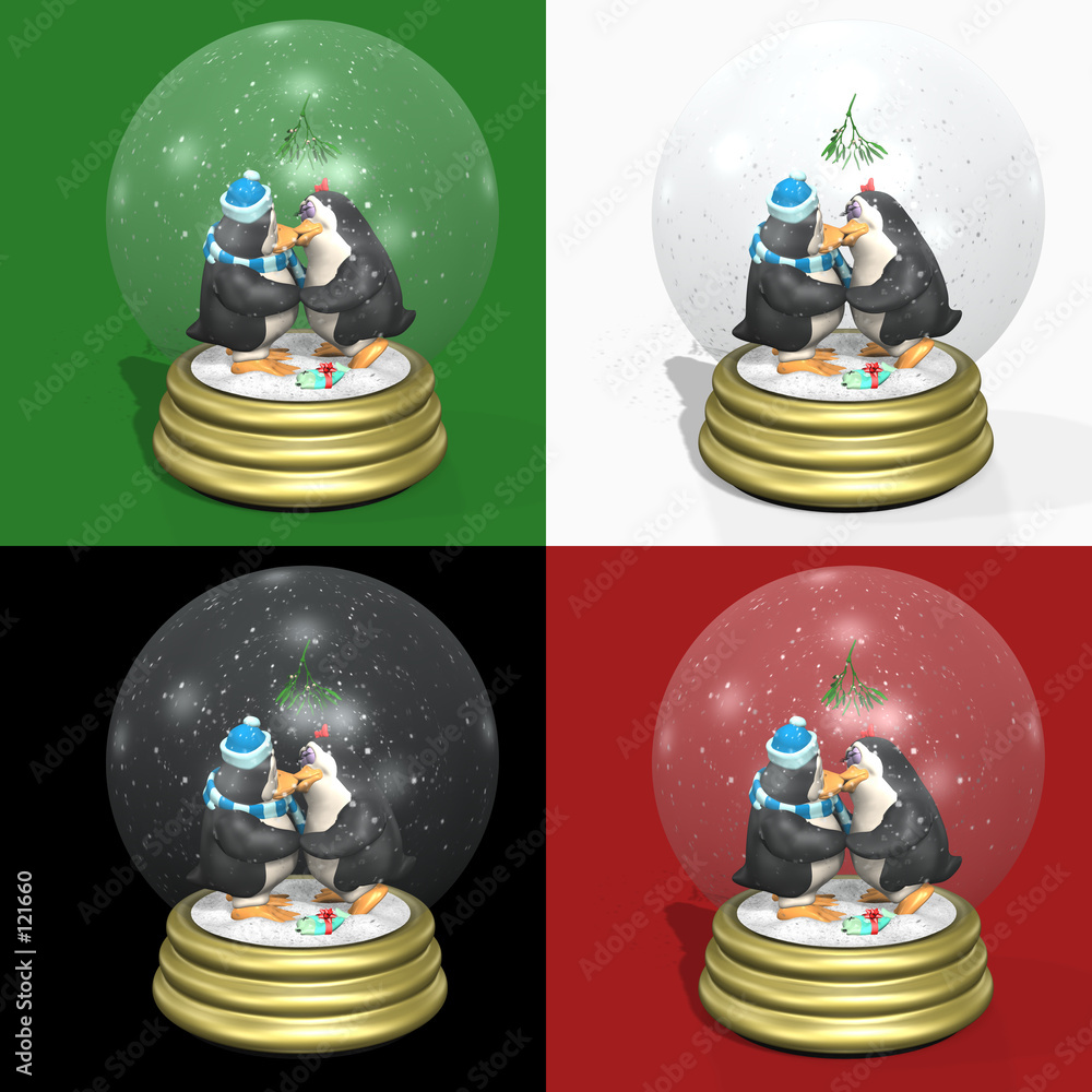 Fotografie kissing penguins snow globes