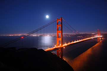 Canvas schilderij Golden Gate Bridge Golden Gate Bridge nachtelijke verlichting  © GOL