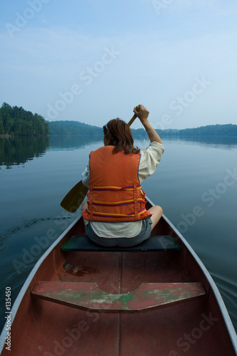 Canvastavla girl in canoe