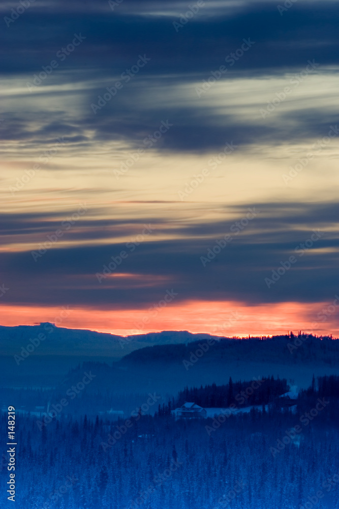 winter sunset with blurred horizon, vertical