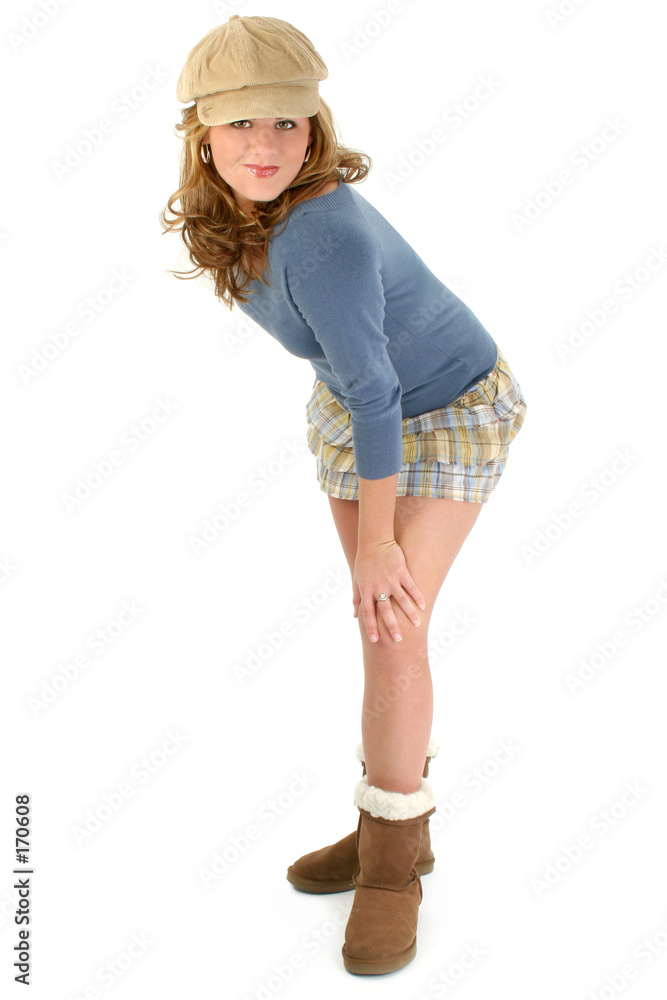 beautiful young girl in mini skirt and sweater Stock Photo | Adobe Stock