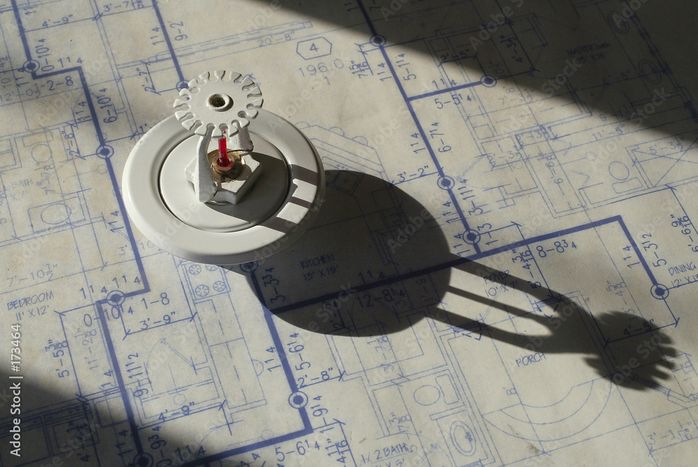 sprinkler head and blueprints Stock Photo | Adobe Stock