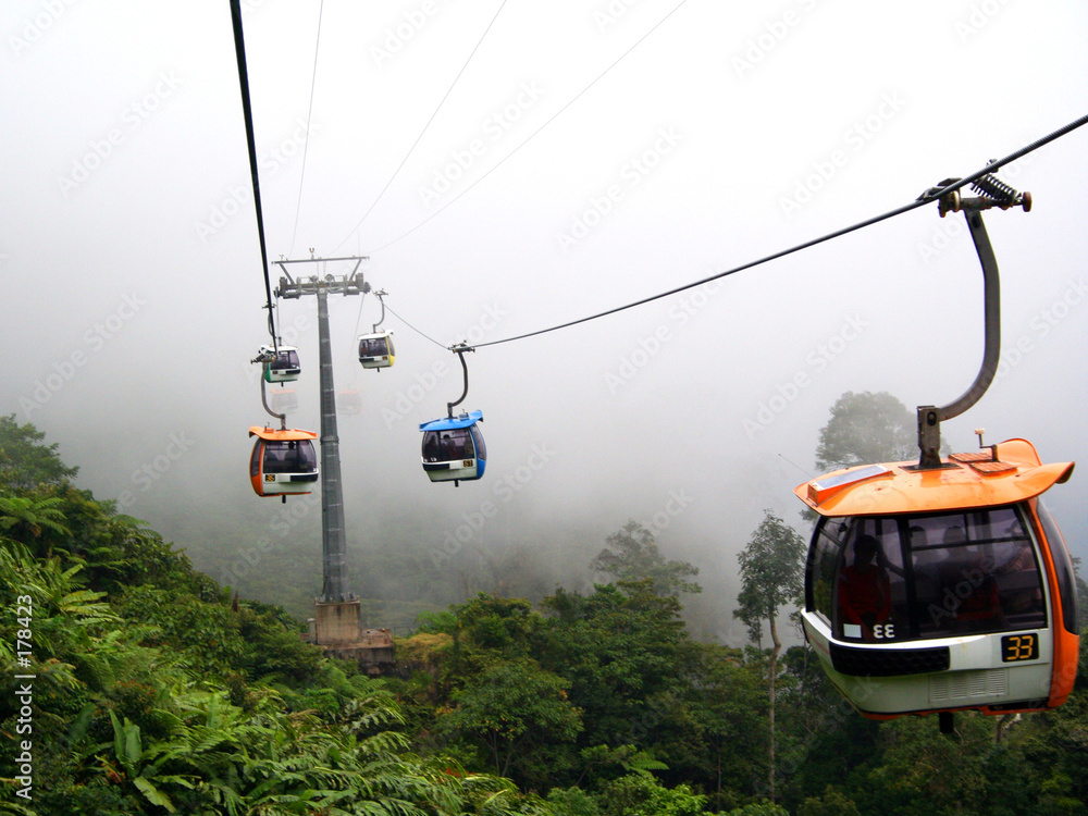 cable cars in the mist