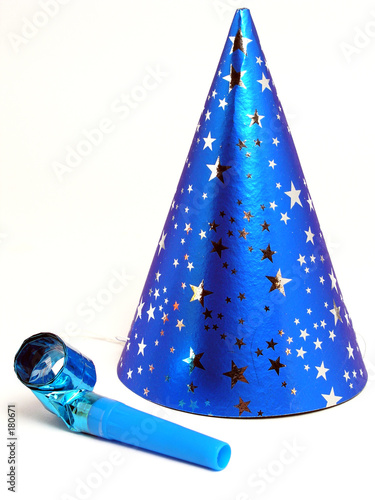 Billede på lærred blue party hat and noisemaker