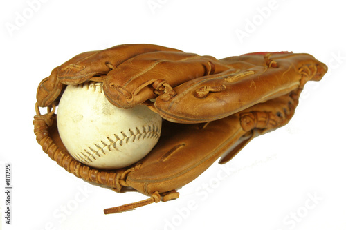 ball and glove on white