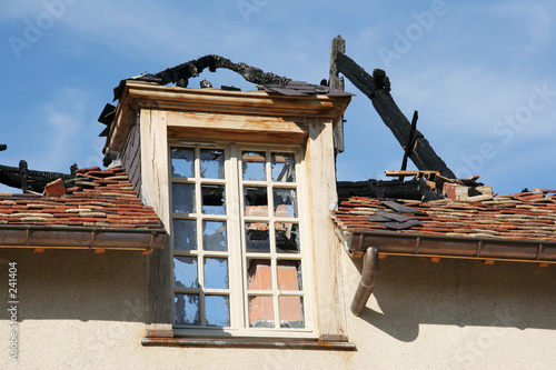 fire damaged roof window