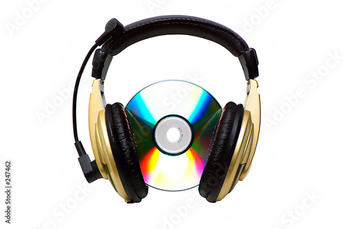 cd and a golden headphone.