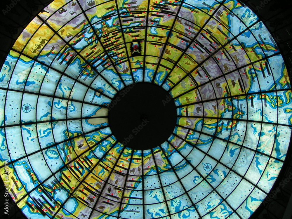 world map stained-glass window