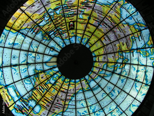 world map stained-glass window