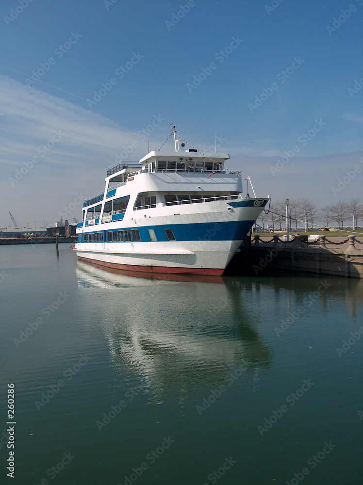 cruise ship docked on cuyahoga river