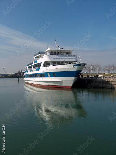 cruise ship docked on cuyahoga river