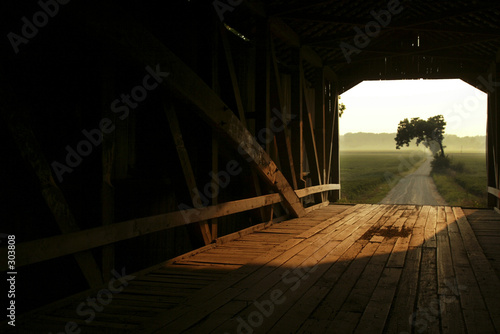 through a covered bridge