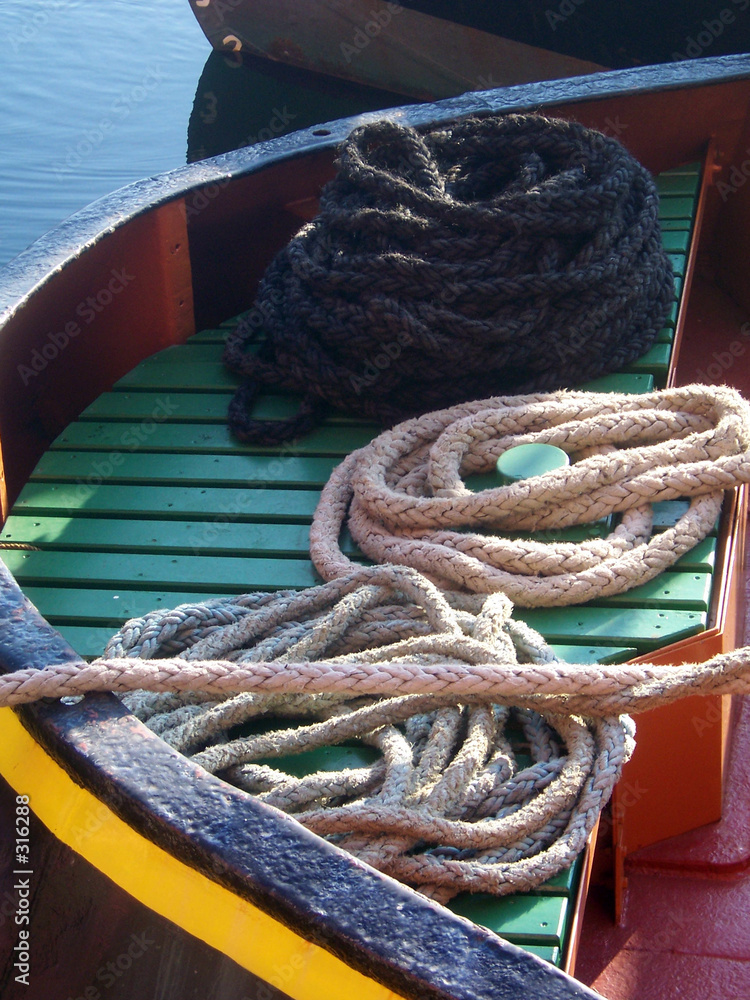 ropes coiled on a boat