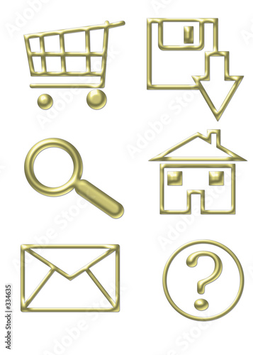 gold website icons - shopping cart, email, home, d