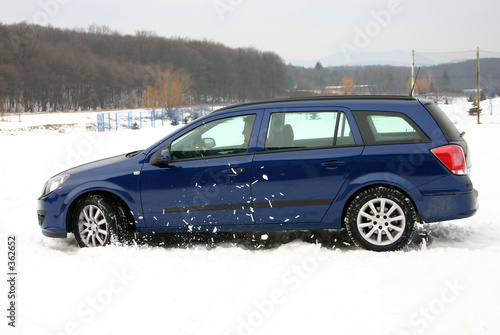 blue car on snow