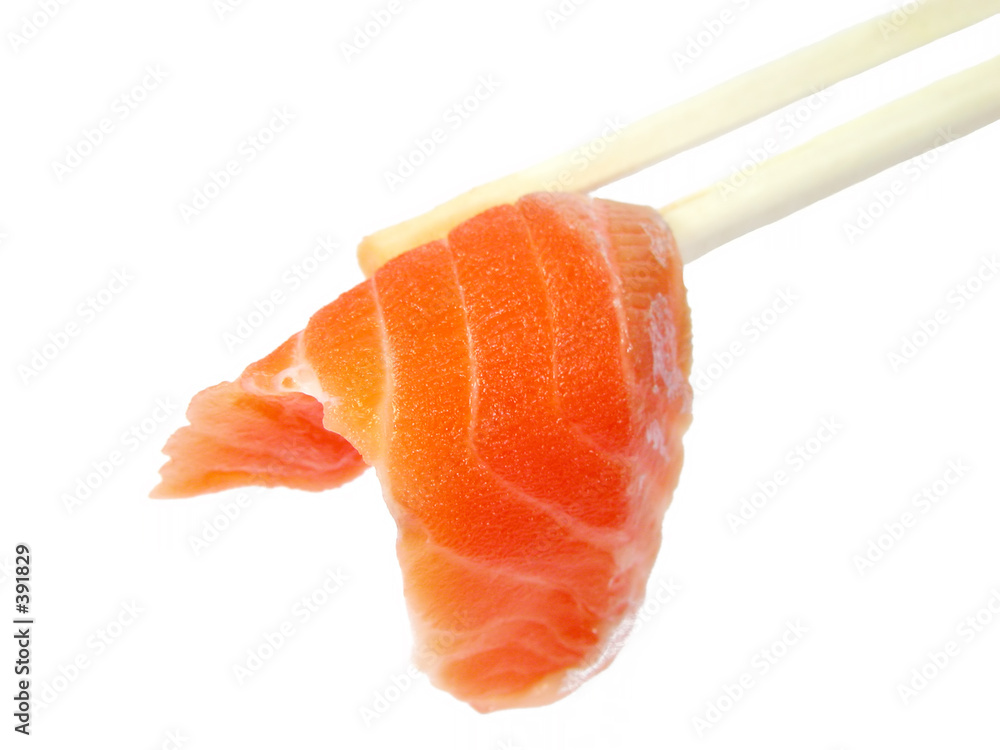 Fotografie salmon meat in chopsticks
