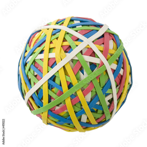 large rubberband ball over white photo