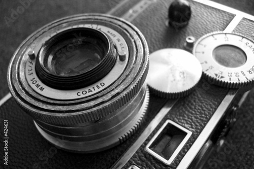 vintage rangefinder camera in black and white