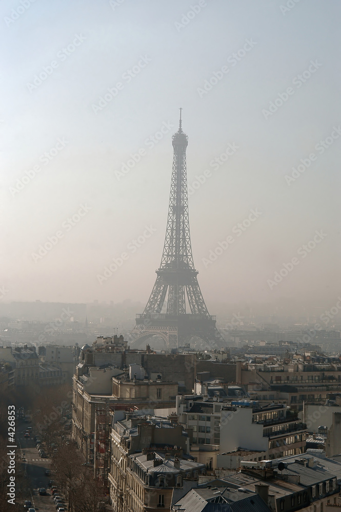 paris landscape with eiffel tower, france