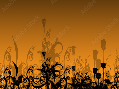 abstract flower bed with their shadows on the background