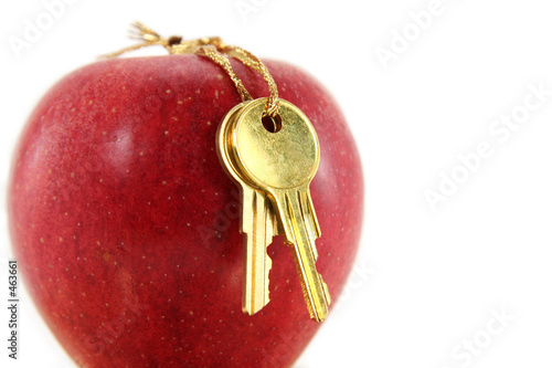 red apple and golden key