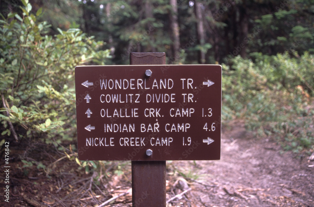 trail sign on the wonderland at mount rainier