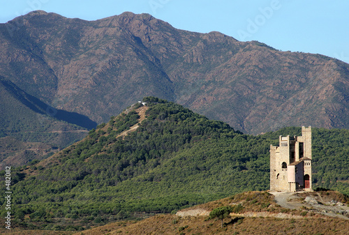 ancient water tower and mountains in spain