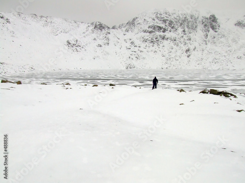frozen lake at foot of mountain