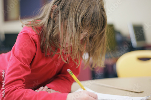 school girl writing