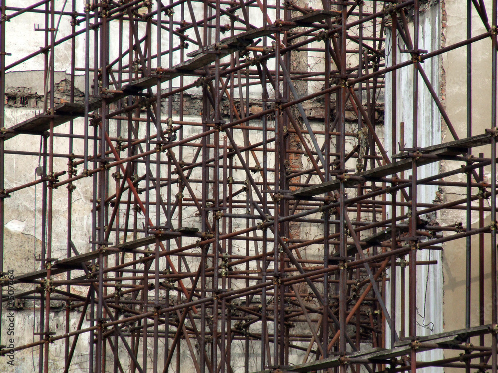 rusty old scaffolding construction