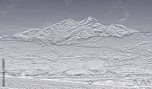 long s peak in bas relief