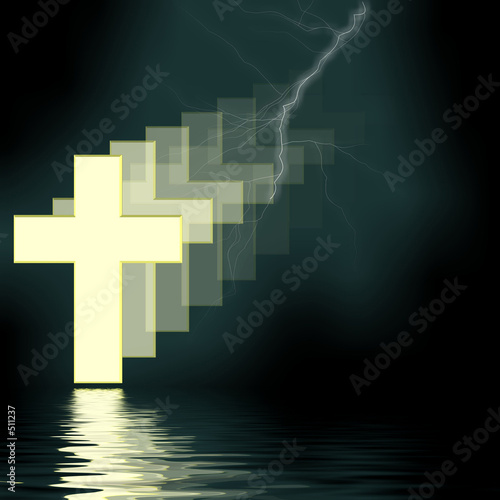 cross 3d refelcted in water - religion