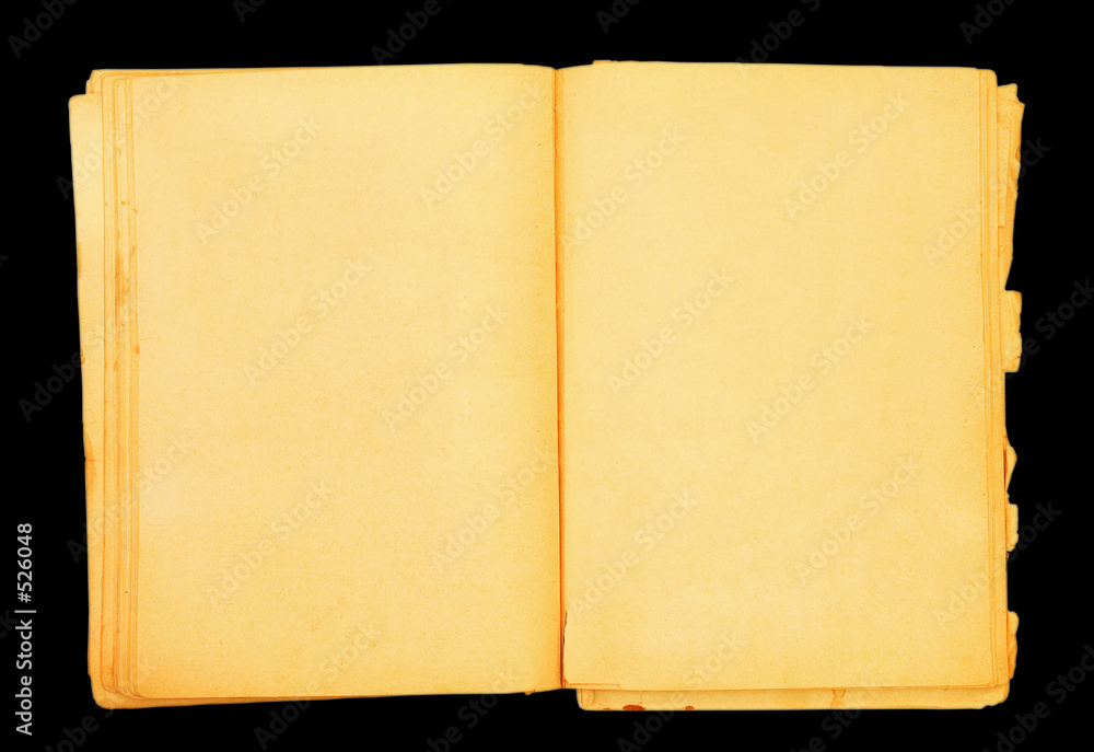 old book with blank pages over black background