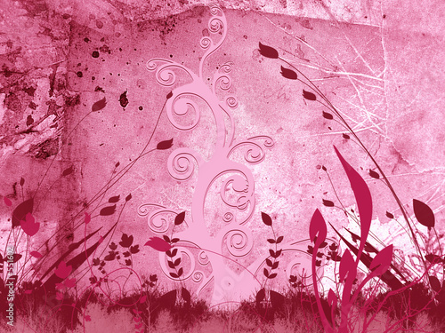pink textured background with foliage