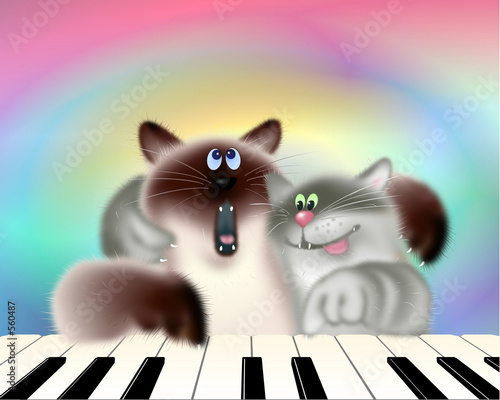 two cats playing piano