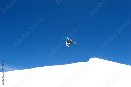somersault ski jump on slopes of ski resort in spain
