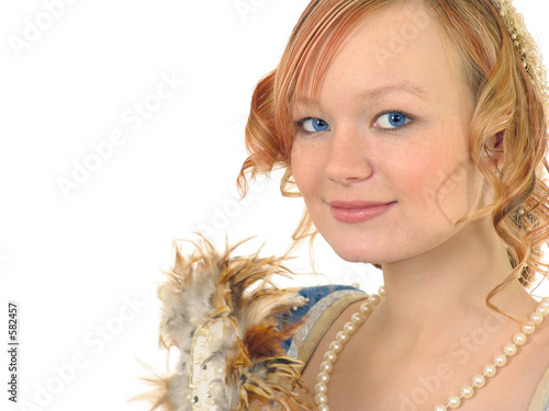 girl in polish clothes of 16 century with mirror-fan photo