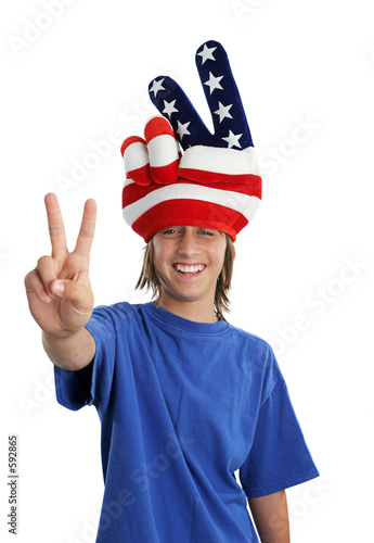 patriotic teen - peace sign