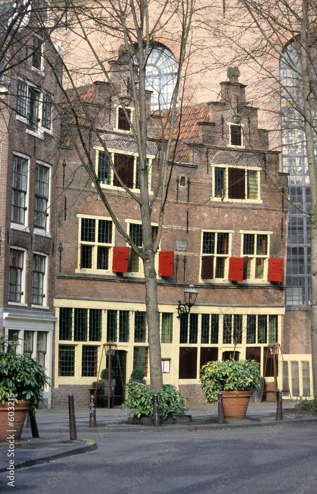 Fototapeta premium red shuttered canal houses