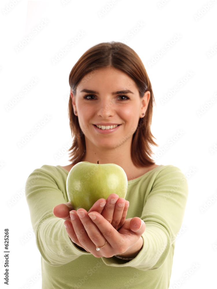 stock photo of a young woman holding green apple stock photo of a young woman holding green apple