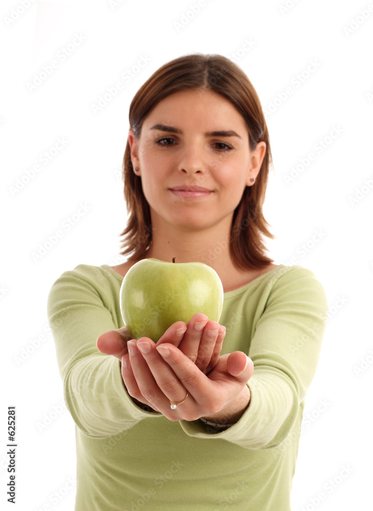 stock photo of a young woman holding green apple stock photo of a young woman holding green apple