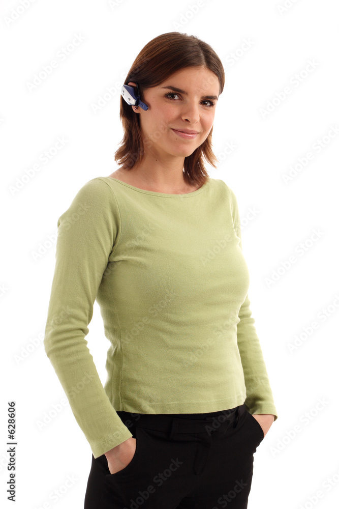 stock photo of a young woman wearing headset