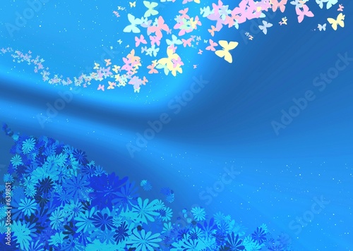 blue  material with butterfly and flowers