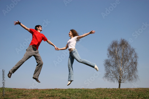 jumping couple. spring.