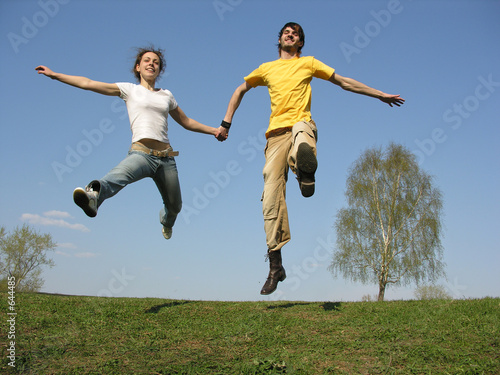 jumping couple. spring